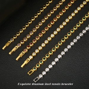 Colored Cubic Zirconia Tennis <b>Bracelet</b> 14K Gold Plated Stainless Steel 5A CZ Bezel Set Waterproof Tennis <b>Bracelet</b> for Men Women - Product Image 5