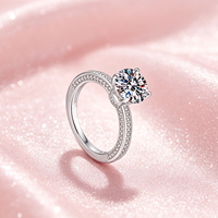 Bague en Moissanite Ronde Certifiée GRA 2 Carats, Plaqué Platine, Couleur D VVS1, pour Femme, Cadeau d'Anniversaire