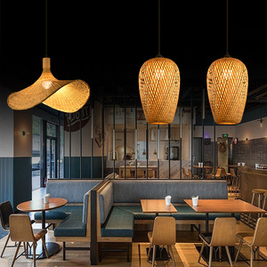 โคมไฟแขวนไม้ไผ่ทรงกลม แหล่งกำเนิดแสง LED หัวเดียว สำหรับห้องน้ำชา ร้านอาหาร โรงแรม - Product Image 3