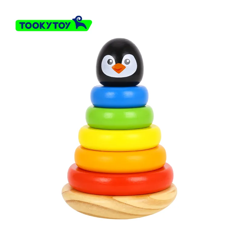 TOOKYTOY Trẻ Em & Chriden Thủ Công Dễ Thương Bằng Gỗ Chim Cánh Cụt Stacker