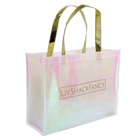 Sac fourre-tout personnalisé tendance, sac non tissé rose holographique brillant avec logo pour la promotion et le shopping