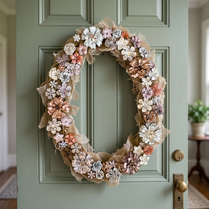 Corona Floral Hecha a Mano, Flores Decorativas de Forma Ovalada, Sin Iluminación, Artesanía para Bodas, Decoración de Pared para el Hogar, Estilo Rústico - Product Image 1