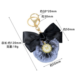Porte-clés avec pendentif en forme de nœud papillon en ruban de soie <span class=keywords><strong>rouge</strong></span> rose, <span class=keywords><strong>pompon</strong></span> en peluche, <span class=keywords><strong>mini</strong></span> nœud papillon, boule de fourrure, accessoire pour sac, porte-clés - Product Image 2