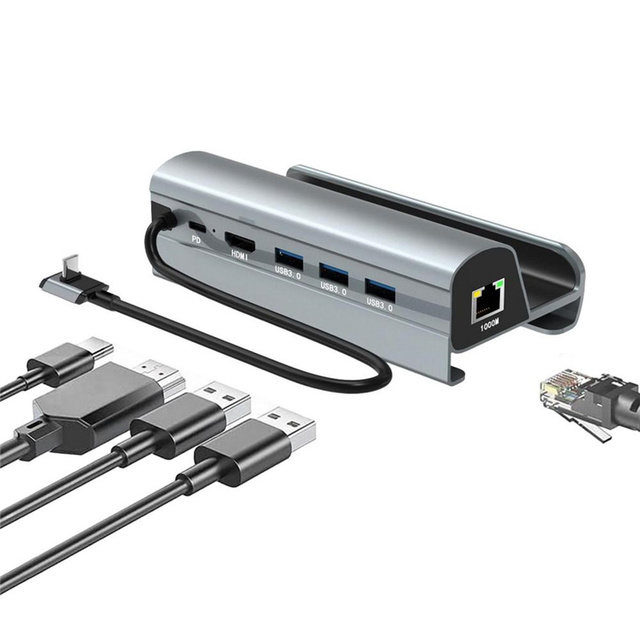 Docking Station for Steam Deck 6 in 1 Hub Holder USB 3.0 Type-c Charger 4K HDTV/Display Connection Video Deck