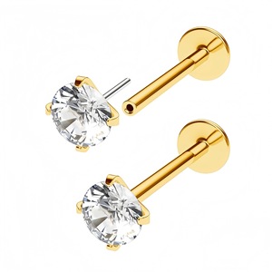 Clous de lèvre en acier inoxydable 16G avec boule en zircon, bijoux de piercing plaqués or, plusieurs tailles pour le nez, l'oreille, la lèvre et le corps - Product Image 2