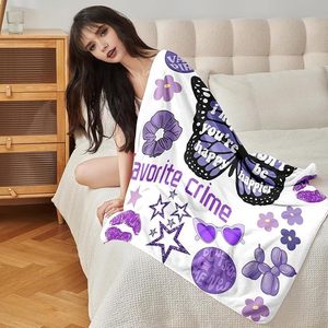 Purple Butterfly Flannel Blanket <b>Throw</b> Blanket Nap Blanket Fade Resistant Lightweight <b>for</b> Home Office Nap Custom Print Wholesale - Product Image 3