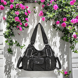 กระเป๋าโท้ทสะพายไหล่แบบลำลองสำหรับผู้หญิงความจุขนาดใหญ่ Y2K สาวร้อนแรงหนังวีแกนมีซิปปิดซับโพลีเอสเตอร์ - Product Image 3