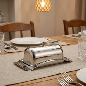 Plat à beurre ovale en acier inoxydable avec couvercle rabattable, design minimaliste, vaisselle de cuisine, compatible lave-vaisselle, préservation de la fraîcheur - Product Image 5
