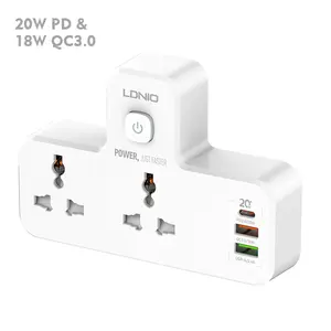 LDNIO-toma de corriente de extensión SC2311, adaptador de pared con 2 salidas, tira de alimentación con luz LED, con puertos USB