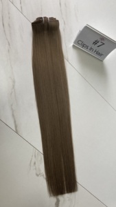 # Extensiones de cabello con clip de 7 puntas, cabello humano virgen, doble capa, transpirable # 7 clips para el cabello color marrón, invisibles y ligeros para mujer - Product Image 3