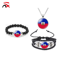 Bracelet de pom-pom girl en gros, cadeaux pour les fans, bracelet élastique réglable avec drapeau haïtien, collier pour hommes et femmes