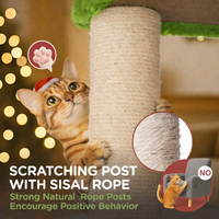 Arbre à chat en peluche sur le thème des fêtes avec poteaux à gratter en sisal naturel, tour d'escalade multi-niveaux en velours pour la maison et le salon