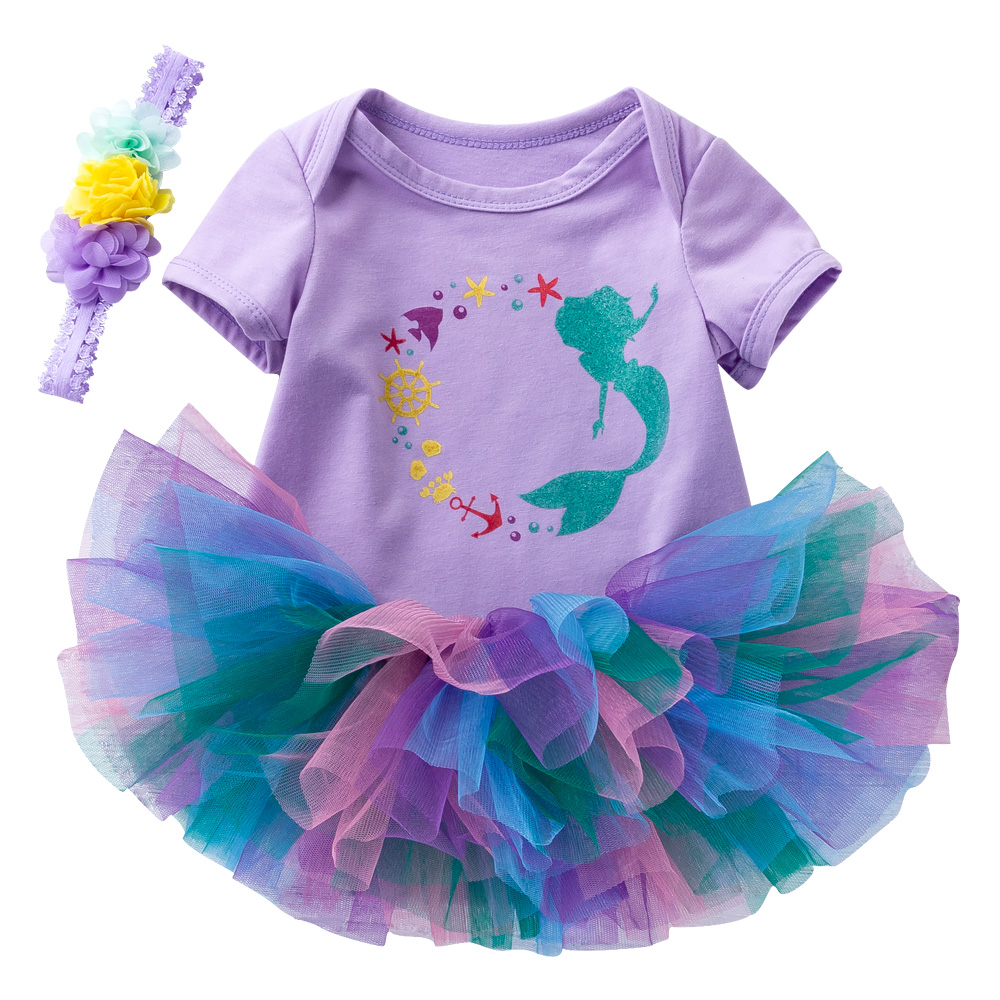 Фиолетовый пачка детское платье Ползунки для новорожденных Экологичные детская одежда с оголовьем