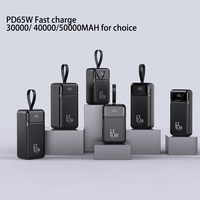 Banque d'alimentation portable 65W à charge rapide 30000mah Excellent chargeur pour ordinateur portable Matériel PVC solide Double sortie USB pour téléphones portables
