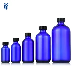 Wholesale 1oz 2oz 30ml 60ml Blue Boston Round Glass Bottle With Dropper