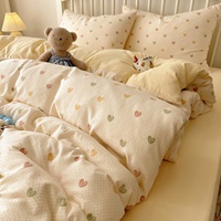 Ensemble de literie imprimé cœur mignon, 4 pièces, 100% polyester, housse de couette imprimée réactive, linge de lit doux et chaud pour filles