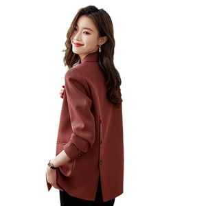 Women's Casual Suit Jacket Off White Solid Color Anti-Wrinkle Polyester Blazer Autumn Korean Style Elegant Petite Top - Product Image 5