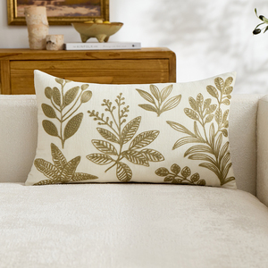 Housse de coussin brodée de luxe, motif feuille botanique bohème, en coton et lin, pour canapé et fauteuil - Product Image 5