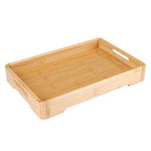 Plateau à thé en bambou rectangulaire aux coins arrondis, motif bois naturel, plateau de service pour usage résidentiel - Product Image 5