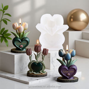 새로운 아이디어 양초 수지 기둥 아로마 테라피 석고 양초 왁스 비누 꽃 점토 공예 만들기위한 3D 튤립 양초 실리콘 몰드 - Product Image 2