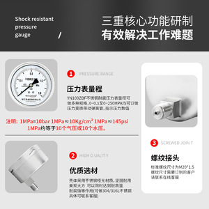 Hidráulico/neumático antivibración personalizado yn100zbf M20*1.5, rendimiento estable, acero inoxidable de grado 1.6 resistente a los golpes - Product Image 5