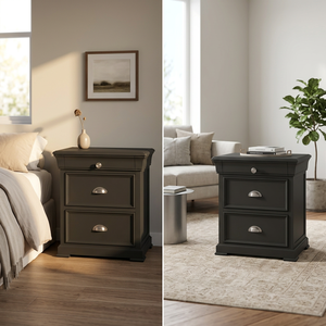 Compact 3-<b>Drawer</b> Nightstand – Strong Radiata Pine & MDF <b>Storage</b> Cabinet for Bedrooms & Apartments, White/<b>Black</b> - Product Image 6