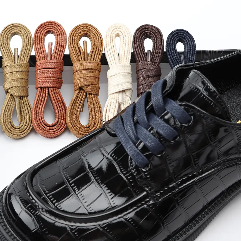 custom fashion high quality flat waxed shoe laces leather flat shoelaces