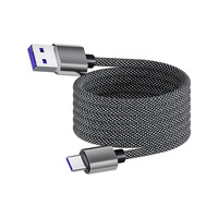 Cable de Datos USB Magnético de 1m con Enrollamiento Automático, Tipo C a Tipo C, PD 60W 3A, Carga Rápida