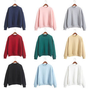 TKAN707 automne/hiver décontracté éponge sweat couleur unie brodé col roulé pull ample col rond 100% coton avant - Product Image 2