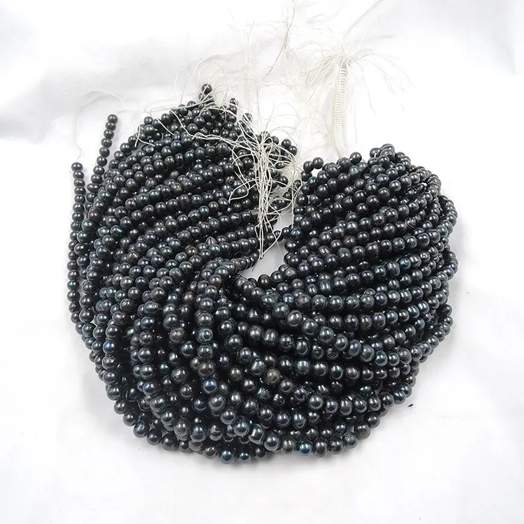 black pearl near round loose pearl wholesale freshwater pearl strand 7~8mm wholesale