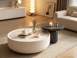 Modern Nesting Coffee <b>Table</b> <b>Resin</b> <b>Top</b> Minimalist Design Living Room Furniture White and Black Set - Product Image 5