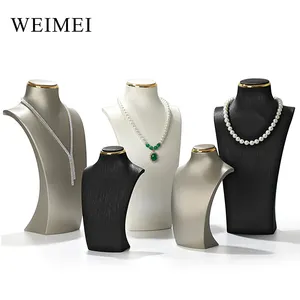 Hotsale Luxury Jewelry Leather Microfiber Gold Line Bust Jewelry Mannequins Display Stand Necklace Display Bust
