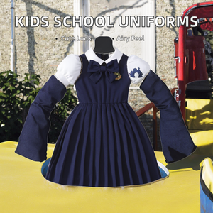 Gonne a pieghe in taffetà blu navy, tinta unita, traspiranti, per uniformi scolastiche primaverili da bambina dell'asilo - Product Image 2