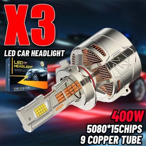 Nouveau design X3 400W 40000LM IP68 phare de <span class=keywords><strong>voiture</strong></span> Led étanche H1 H3 H7 H11 HB3 HB4 H4 6000K 9 Tubes de cuivre entraînement externe Canbus - Product Image 2