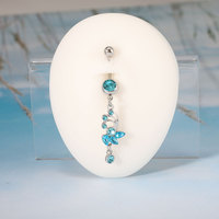 Piercing de nombril long en acier inoxydable avec triple cœur floral et zircons multicolores pour femme, idéal pour la plage et le quotidien