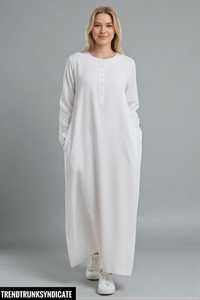 Women's Custom Linen Maxi Gown V-neck Short Sleeve A-Line Silhouette <b>Belt</b> Sustainable Eco-Friendly Comfortable Loose Dress - Product Image 6