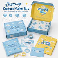 Boîte d'emballage personnalisée bleue pour cadeaux de vêtements, chaussettes, barboteuses et porte-bébés de marques de boutique pour enfants, avec livraison
