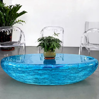 Table basse en résine transparente bleue, sculpture d'art moderne, meubles de luxe pour salon, décoration d'hôtel