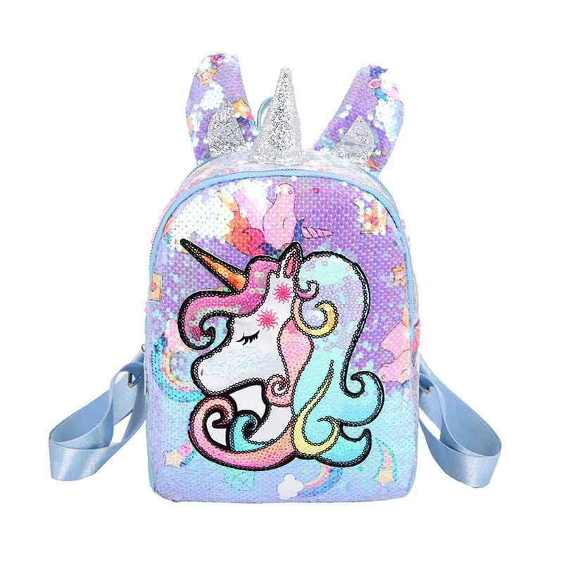 High Quality Delicate Silver Sequin Rabbit Cartoon School Bag Shiny Backpacks For Teenagers