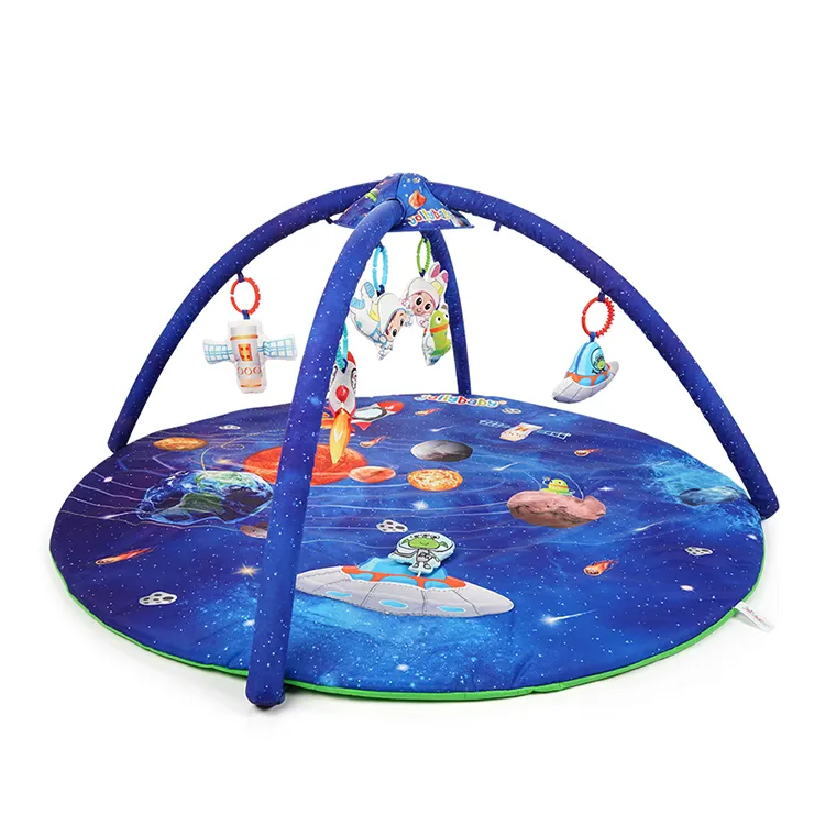 Detachable rattles space theme 0 to 36 months hanging musical activity round baby gym play mat for infants kids