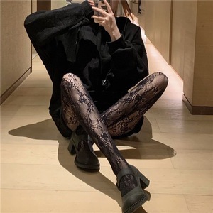 Japanese Jk Style Lace Patterned Fishnet Stockings 15D Thigh High Transparent Women's Black Pantyhose - Product Image 2