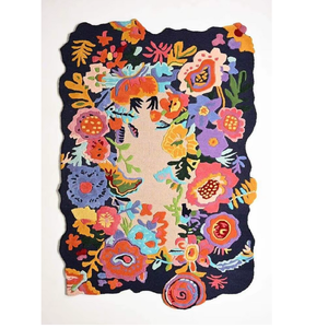 Tapis de sol écologiques en soie et laine jacquard modernes, tuftés à la main, à poils moyens, avec support en PVC - Product Image 1