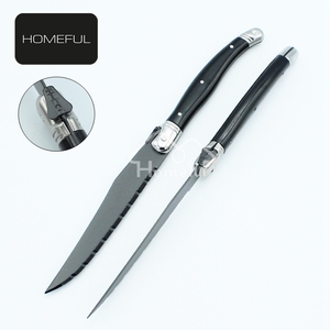 Xyj ensemble de couteaux à steak, <span class=keywords><strong>laguiole</strong></span>, avec lame dentelée à revêtement noir et manche en ABS, nouvelle collection - Product Image 4