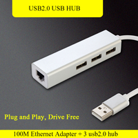 Hub USB 2.0 externe filaire Realtek avec 3 ports vers adaptateur Ethernet RJ45 100M en stock