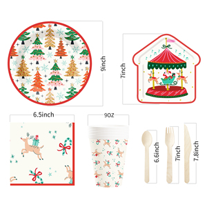 DAMAI Stock Customized Disposable Paper Plates with Santa and Christmas Tree Pattern Christmas Theme Tableware Set Decorations - Product Image 6