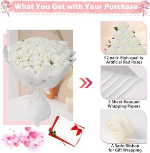 Roses blanches artificielles en vrac, 36/52 pièces, fausses roses en soie, <span class=keywords><strong>bouquet</strong></span> <span class=keywords><strong>de</strong></span> <span class=keywords><strong>fleurs</strong></span> blanches pour la fête des mères, la Saint-Valentin, décoration - Product Image 3