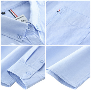 Kemeja Pria Logo Kustom Lengan Panjang Kemeja Oxford Anti Kusut Kasual Bisnis untuk Pakaian Kantor Tersedia OEM ODM - Product Image 3