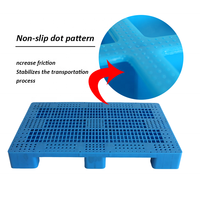 Palette en plastique bleue à grille, robuste, empilable, à 4 entrées, 9 pieds, reticulée, pour entrepôt