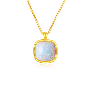 S925 Sterling Silver Rhodium Plated Square White <b>Opal</b> Engagement Wedding Pendant <b>Necklace</b> Dainty Vintage Jewelry for Women - Product Image 2