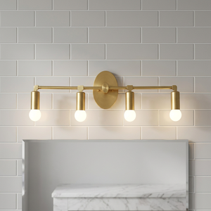 Modern Gold Plated Brass 4 Light Vanity <b>Wall</b> <b>Sconce</b> Rectangle Shape Bathroom Mirror Light Fixture - Product Image 1